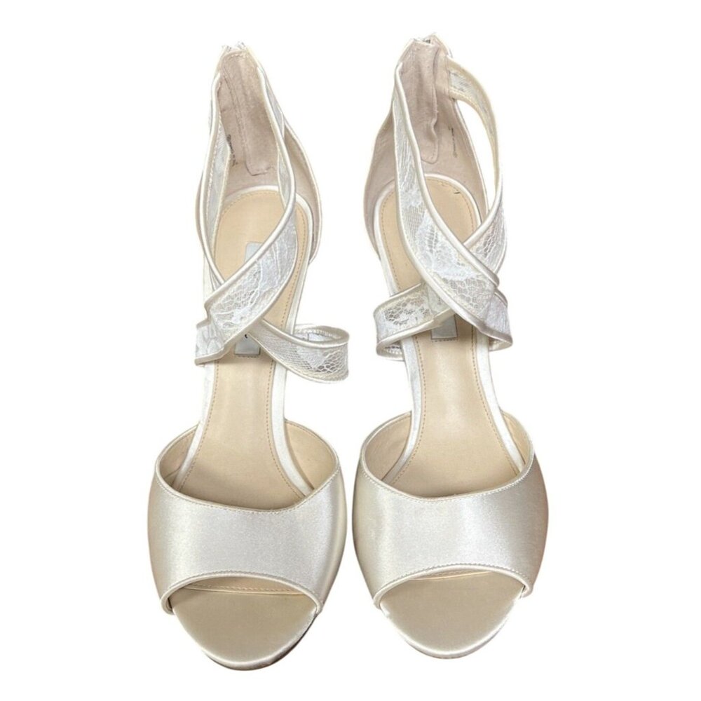Nina Ivory Peep Toe Strappy Padded Elyana Wedge Zip Up Shoes 9.5 - Picture 2 of 6